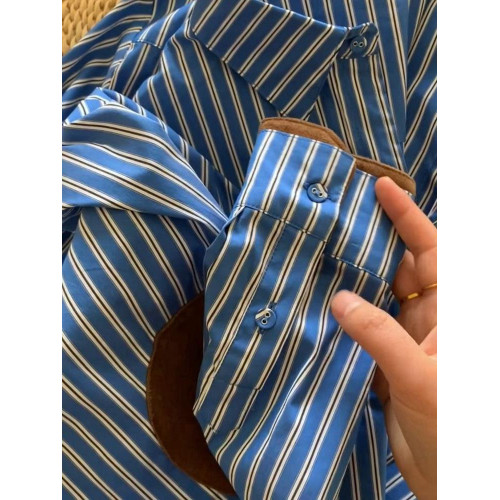 今年流行輕熟法式高級感藍白條紋襯衫女2025秋冬新款百搭減齡上衣