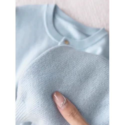 廣州十三行高貨浣熊絨軟糯藍色針織開衫上衣女秋冬季歐貨毛衣外套