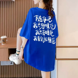 純棉圓領短袖t恤女夏季2023新款寬鬆中長款港味體恤印花白色上衣