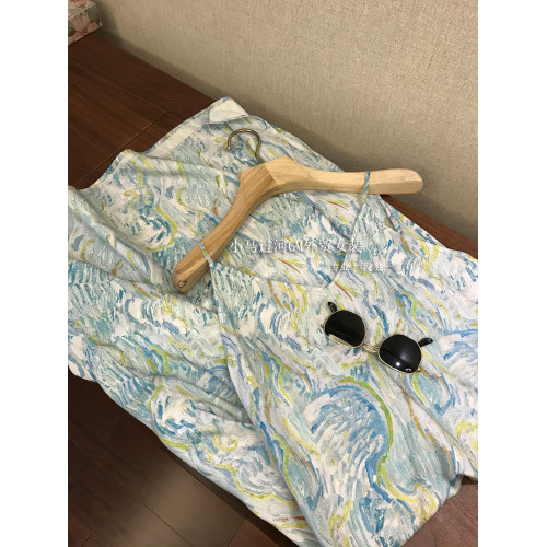 絕絕子，上身紙片人既視感！夏日穿搭藝術油畫印花顯瘦吊帶開叉裙