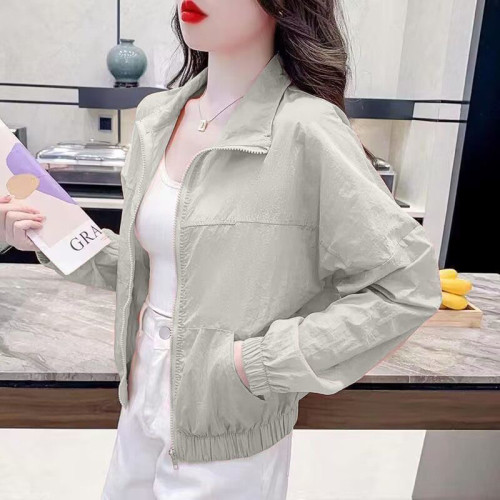 防曬衣女2025夏季新款時尚寬鬆短款輕薄立領百搭透氣防紫外線外套