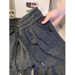 剪標專櫃撤櫃深灰色松緊腰直筒糯米褲女秋冬垂感休閒寬鬆濶腿長褲