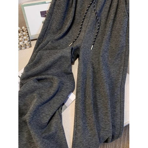 剪標專櫃撤櫃深灰色松緊腰直筒糯米褲女秋冬垂感休閒寬鬆濶腿長褲