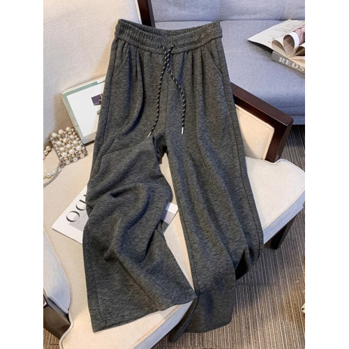 剪標專櫃撤櫃深灰色松緊腰直筒糯米褲女秋冬垂感休閒寬鬆濶腿長褲