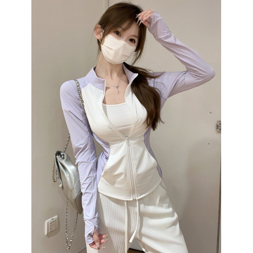 拼色立領冰絲防曬衣女夏季2025新款防紫外線薄外套涼感修身防曬服