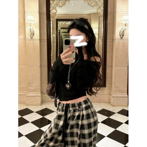 辣妹穿搭一字領斜肩防曬罩衫長袖t恤女夏季寬鬆性感露肩短款上衣