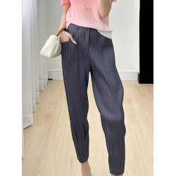 三宅藝創風褶皺褲子寬鬆哈倫褲女夏季薄款九分蘿蔔褲小腳褲潮