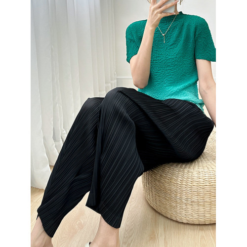 三宅藝創風褶皺褲子寬鬆哈倫褲女夏季薄款九分蘿蔔褲小腳褲潮