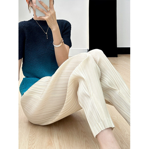 三宅藝創風褶皺褲子寬鬆哈倫褲女夏季薄款九分蘿蔔褲小腳褲潮