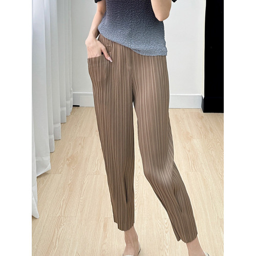 三宅藝創風褶皺褲子寬鬆哈倫褲女夏季薄款九分蘿蔔褲小腳褲潮