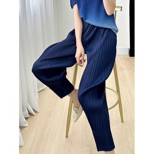 三宅藝創風褶皺褲子寬鬆哈倫褲女夏季薄款九分蘿蔔褲小腳褲潮