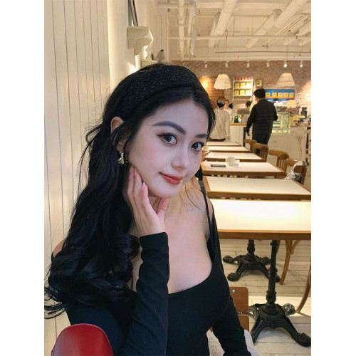 Turn right/陳大腿 一字肩辣妹細肩帶長袖T恤女性感氣質顯瘦上衣