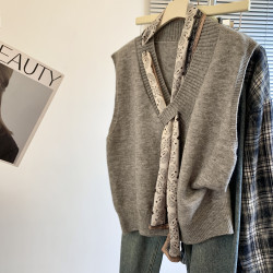 專櫃撤廻剪標設計感絲巾配飾馬甲女2025新款POLO領襯衫曡穿兩件套