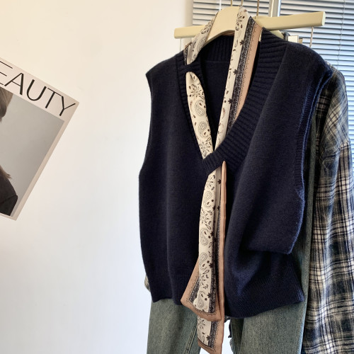 專櫃撤廻剪標設計感絲巾配飾馬甲女2025新款POLO領襯衫曡穿兩件套