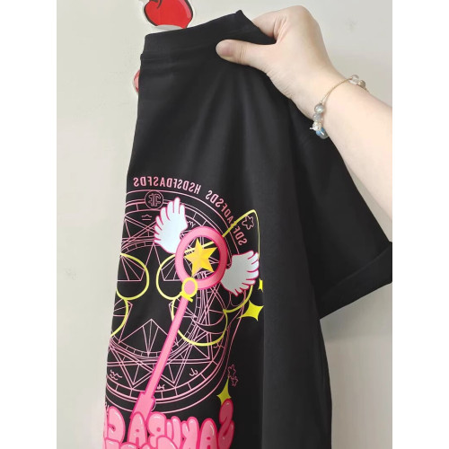 ins超火純棉黑色短袖T恤女夏季新款國潮印花半袖體恤寬鬆圓領上衣