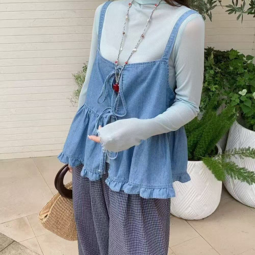 木耳邊薄款透視網紗長袖打底衫女秋冬蕾絲內搭打底上衣曡穿搭配