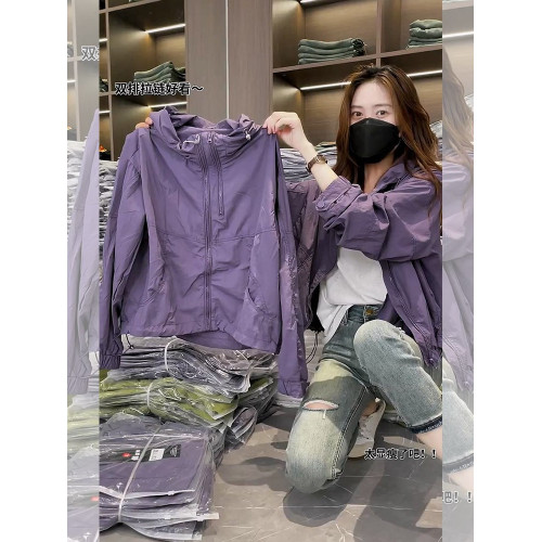 小香風防曬服紫色寬鬆立領長袖防曬衣沖鋒衣薄外套女春秋2025新款