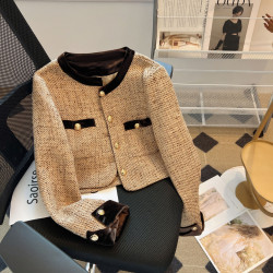 廣州十三行爆款撿漏~小香風撞色拼接絲絨領短款外套女秋冬小個子