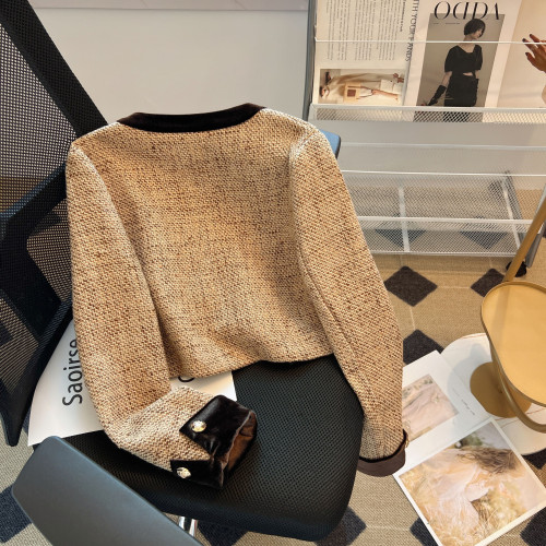 廣州十三行爆款撿漏~小香風撞色拼接絲絨領短款外套女秋冬小個子