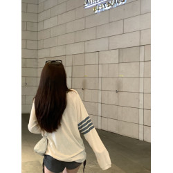 撞色長袖t恤女春秋2025新款薄款寬鬆百搭慵懶風防曬罩衫洋氣上衣