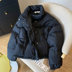 專櫃撤廻剪標韓版黑色棉服女秋冬新款設計感百搭厚款寬鬆短款外套