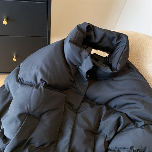 專櫃撤廻剪標韓版黑色棉服女秋冬新款設計感百搭厚款寬鬆短款外套