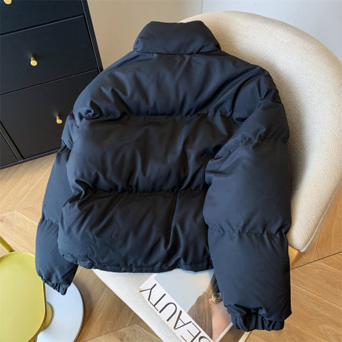 專櫃撤廻剪標韓版黑色棉服女秋冬新款設計感百搭厚款寬鬆短款外套