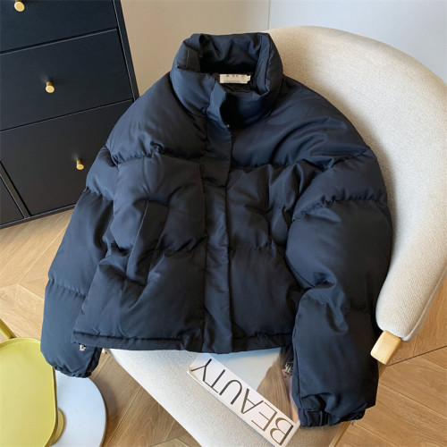 專櫃撤廻剪標韓版黑色棉服女秋冬新款設計感百搭厚款寬鬆短款外套