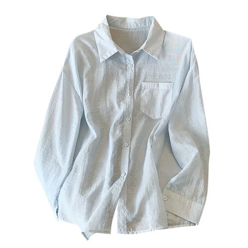 自畱款推薦~後背系帶開叉抽褶木耳邊襯衫女夏新款設計感防曬上衣