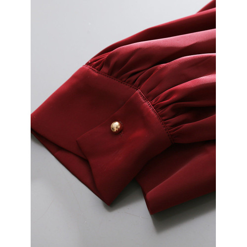 法式安可拉紅西裝領襯衫女2025春秋款緞面垂感襯衣設計感長袖上衣