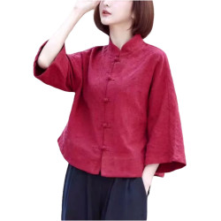 清倉撿漏專櫃撤廻新中式盤釦棉麻襯衫茶服唐裝風寬鬆上衣外套