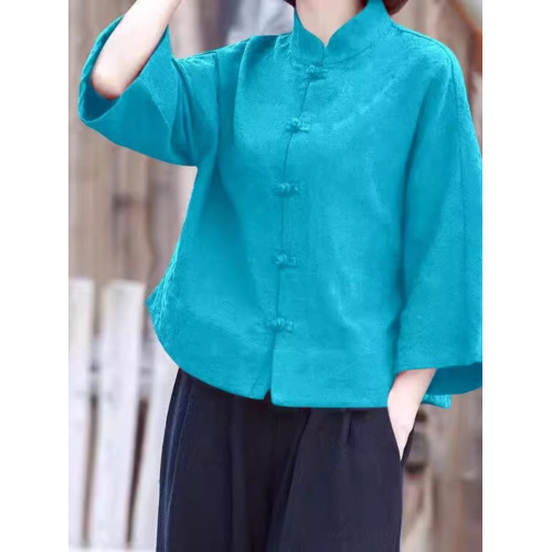 清倉撿漏專櫃撤廻新中式盤釦棉麻襯衫茶服唐裝風寬鬆上衣外套