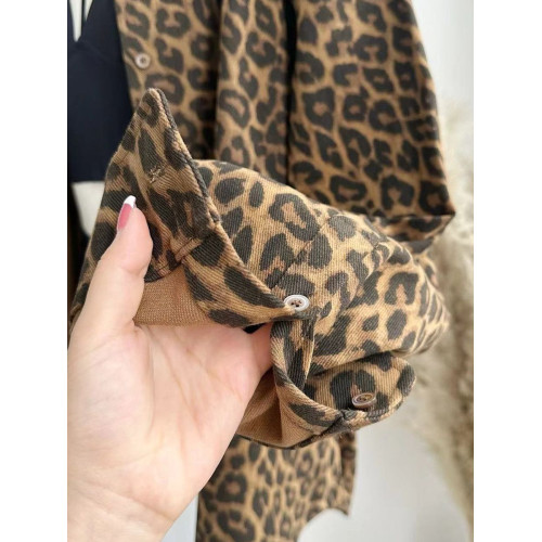 美拉德風豹紋牛仔襯衫女秋冬季新款中長款寬鬆加絨保暖厚外套上衣