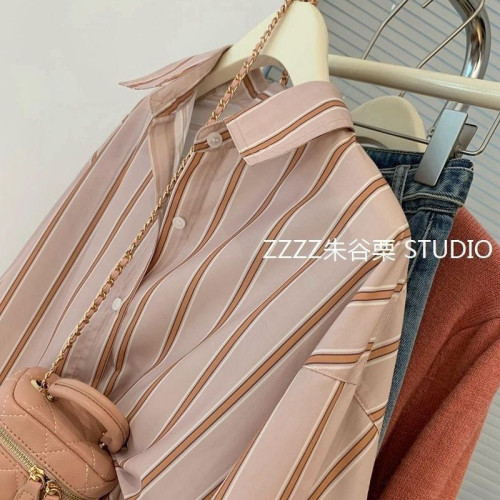 韓版溫柔風條紋襯衫女春秋季新款設計感小衆別致絕美百搭長袖上衣