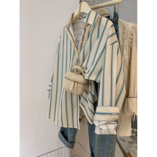 韓版溫柔風條紋襯衫女春秋季新款設計感小衆別致絕美百搭長袖上衣