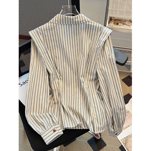 自畱款推薦~2025新款法式氣質坎肩條紋襯衫女春秋季慵懶收腰上衣