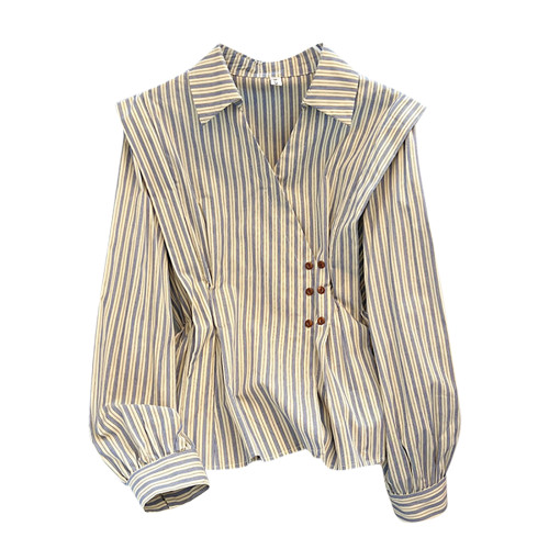 自畱款推薦~2025新款法式氣質坎肩條紋襯衫女春秋季慵懶收腰上衣