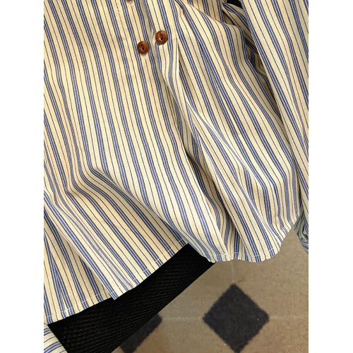 自畱款推薦~2025新款法式氣質坎肩條紋襯衫女春秋季慵懶收腰上衣