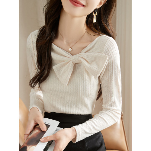 法式蝴蝶結針織打底衫女秋裝新款修身顯瘦內搭氣質百搭長袖上衣女