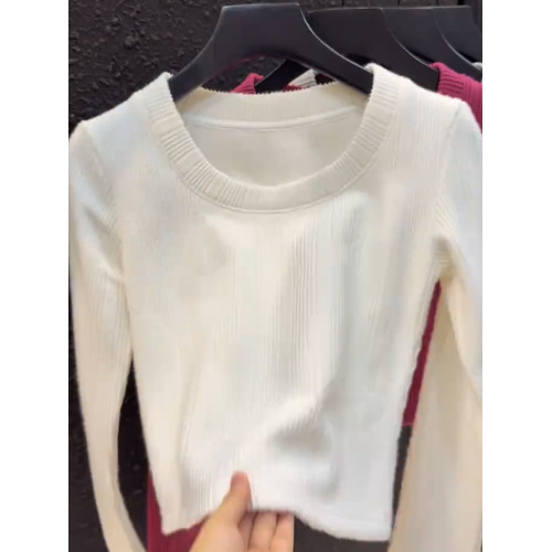 2026秋季新品白色加絨長袖打底衫女圓領高級感辣妹短款氣質上衣