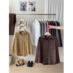 日韓系松弛感鹿皮絨肌理磨毛襯衫女秋慵懶風休閒內外曡穿百搭上衣