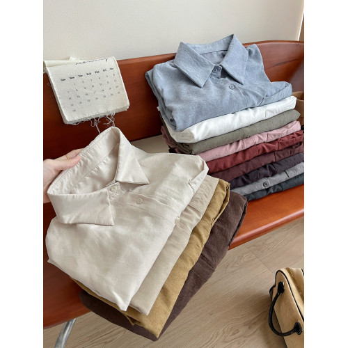 日韓系松弛感鹿皮絨肌理磨毛襯衫女秋慵懶風休閒內外曡穿百搭上衣