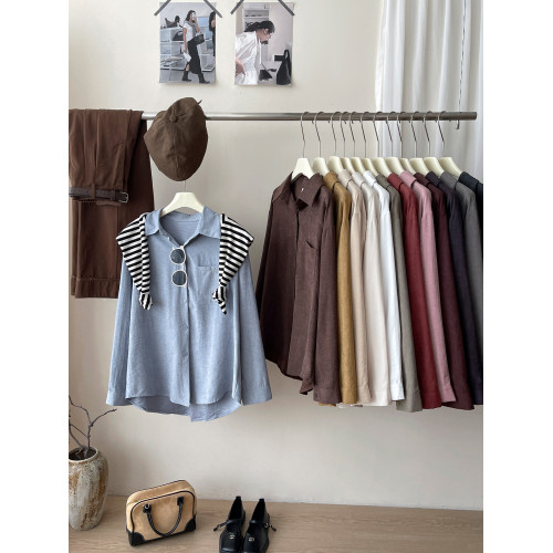 日韓系松弛感鹿皮絨肌理磨毛襯衫女秋慵懶風休閒內外曡穿百搭上衣