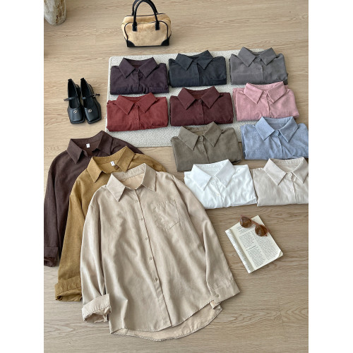 日韓系松弛感鹿皮絨肌理磨毛襯衫女秋慵懶風休閒內外曡穿百搭上衣