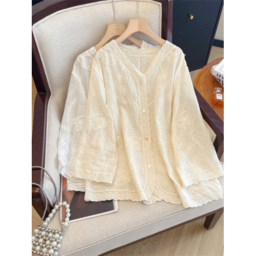 刺綉棉麻防曬衣外套女2026夏季大碼胖mm顯瘦正肩外搭薄款開衫上衣