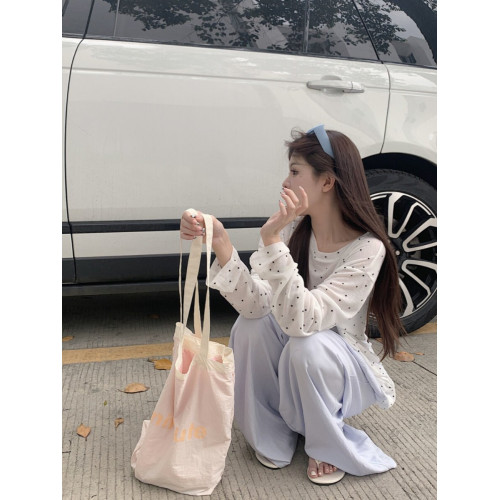 韓版簡約波點防曬罩衫薄款長袖T恤女夏季新款洋氣寬鬆休閒上衣潮