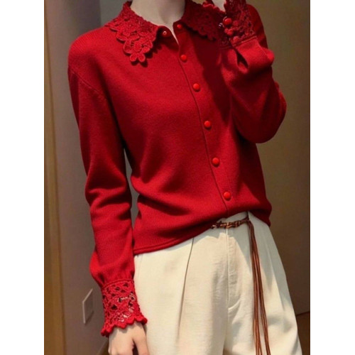 法式氣質輕奢風長袖紅色上衣女2026冬季新款顯瘦單排釦打底衫