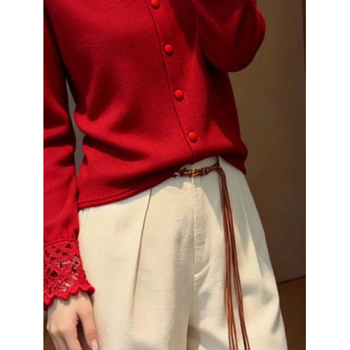 法式氣質輕奢風長袖紅色上衣女2026冬季新款顯瘦單排釦打底衫