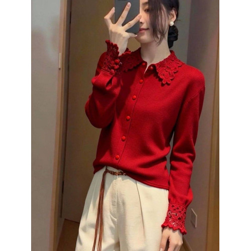 法式氣質輕奢風長袖紅色上衣女2026冬季新款顯瘦單排釦打底衫