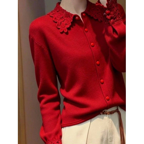 法式氣質輕奢風長袖紅色上衣女2026冬季新款顯瘦單排釦打底衫